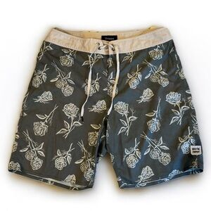 Brixton Company Floral Boardshorts – Black with White Rose Print Men’s Size 33